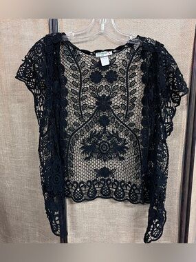 Vivid Collection by NY Black Lace Crochet Open Cardigan